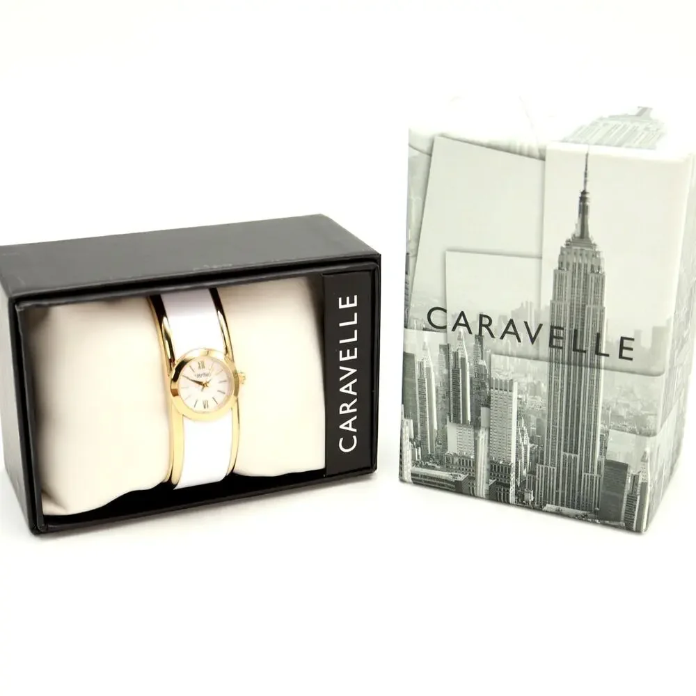 Caravelle New York White Gold Tone 20mm Petite Watch Cuff Working New in Box
